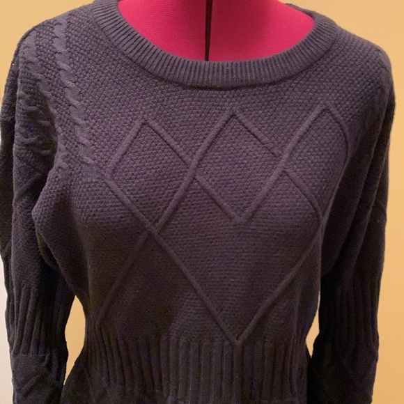 NWOT Solid Crew Neck Sweater Dress, Casual Long Sleeve Knitted Mini Dress - Picture 3 of 10